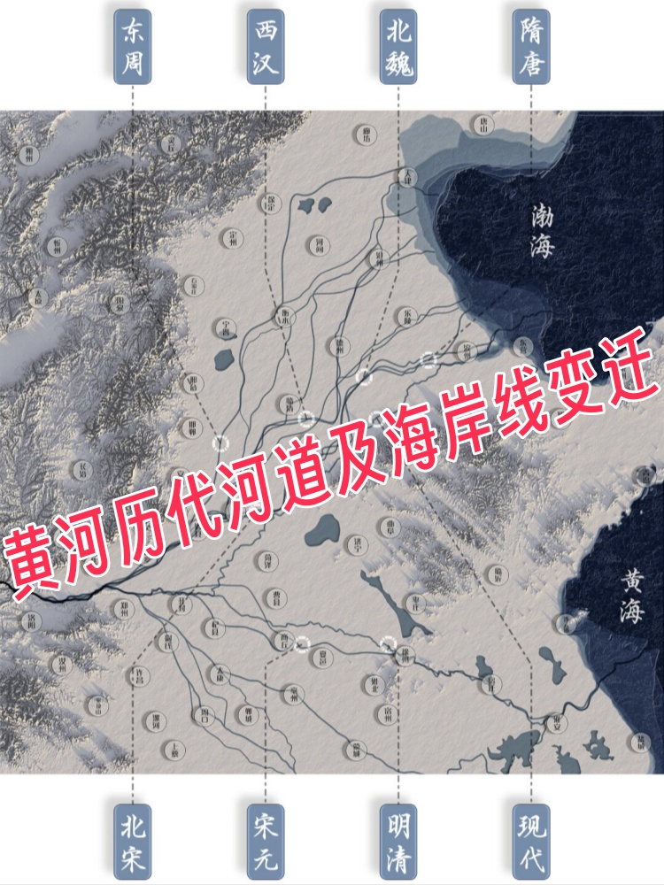 黄河历代河道及海岸线变迁   华北平原,这片辽阔的土地,从某种角度来
