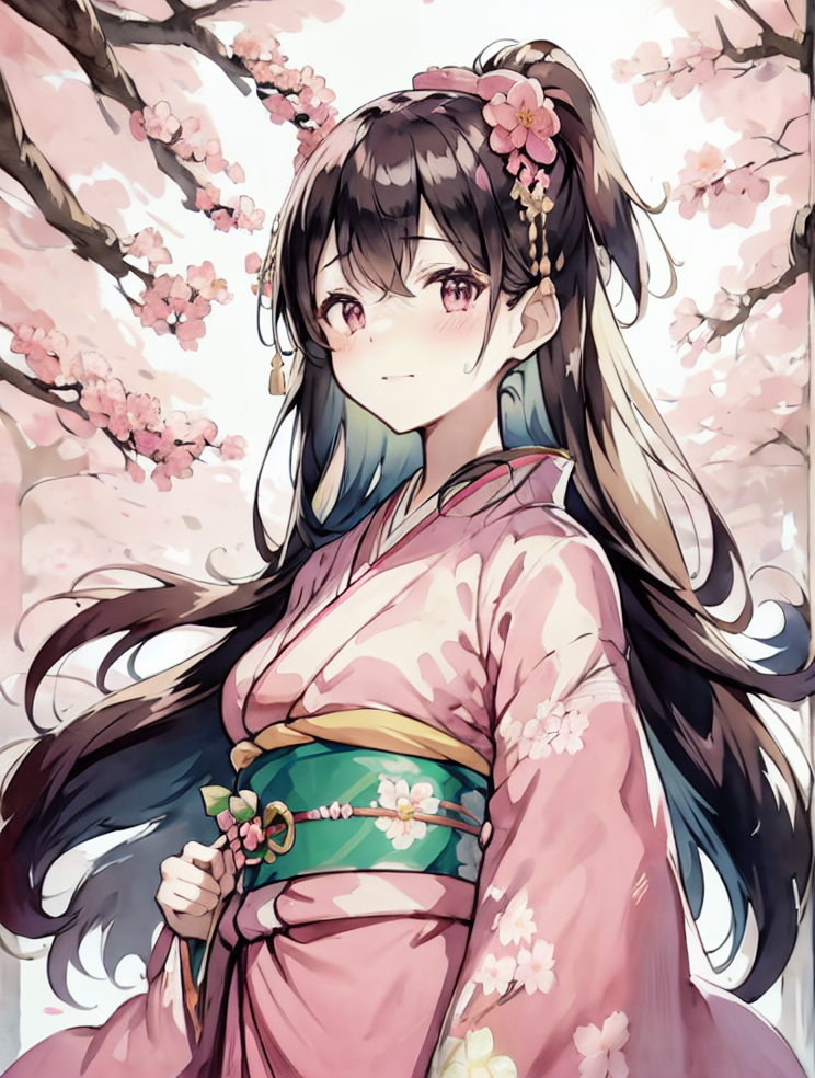 ai 创作平台 关键词:当你眼前的这位动漫女生,穿着一袭清新淡雅的和服