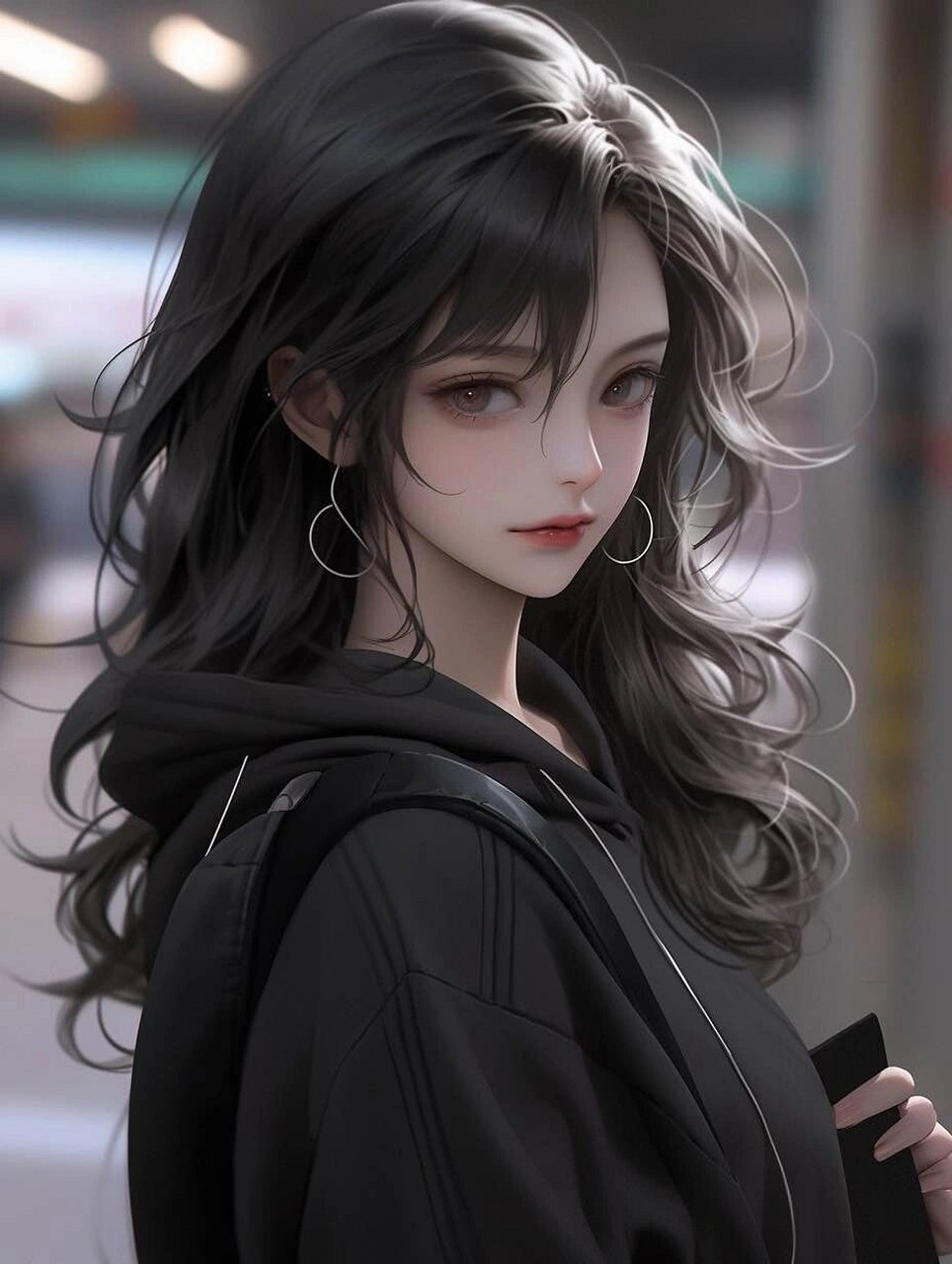 midjourney i都市动漫女孩头像  想象一下,一个动漫风格的长发女孩,手