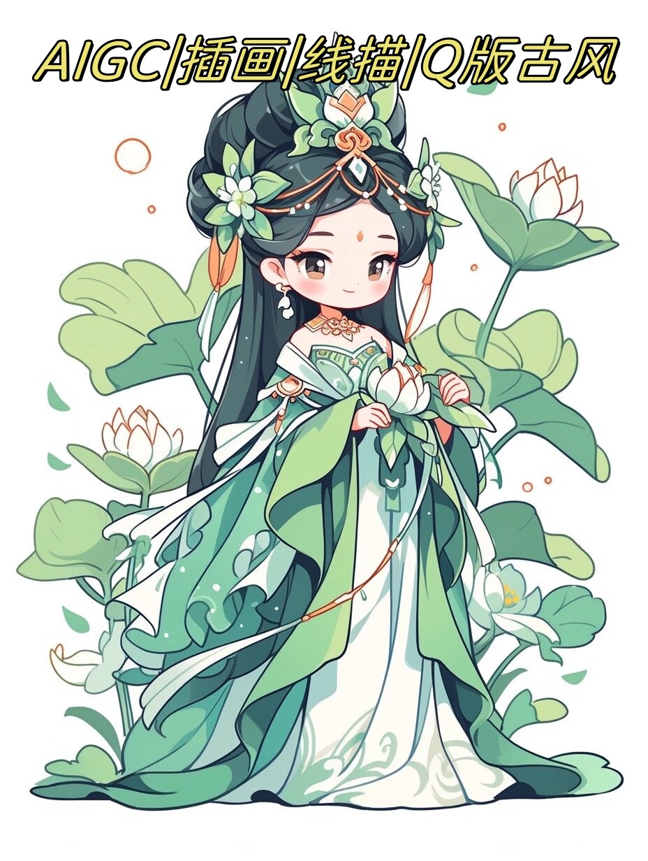 aigc|插画|线描|q版古风