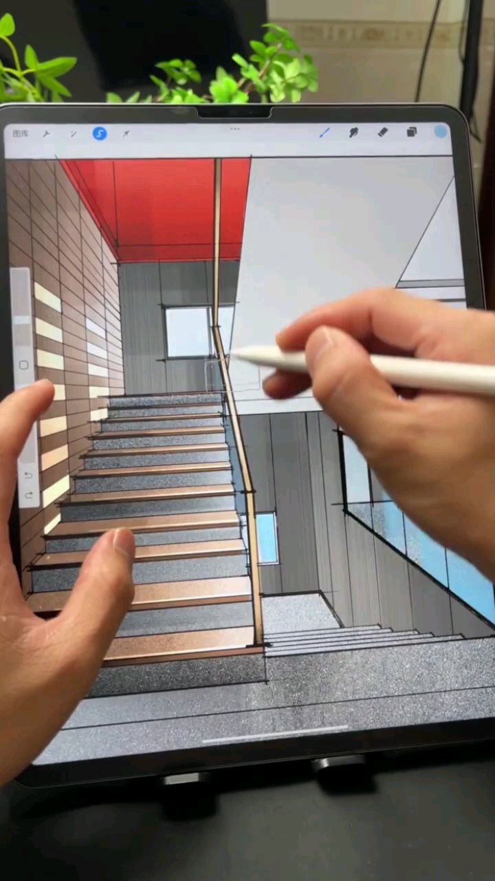 手绘第三天,快速出楼梯效果图!