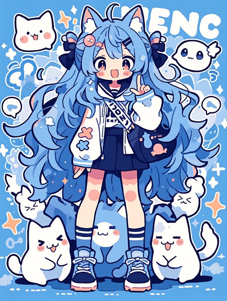 猫系动漫女孩背包上学啦  93这组壁纸中的女孩们,每一个都如同猫咪