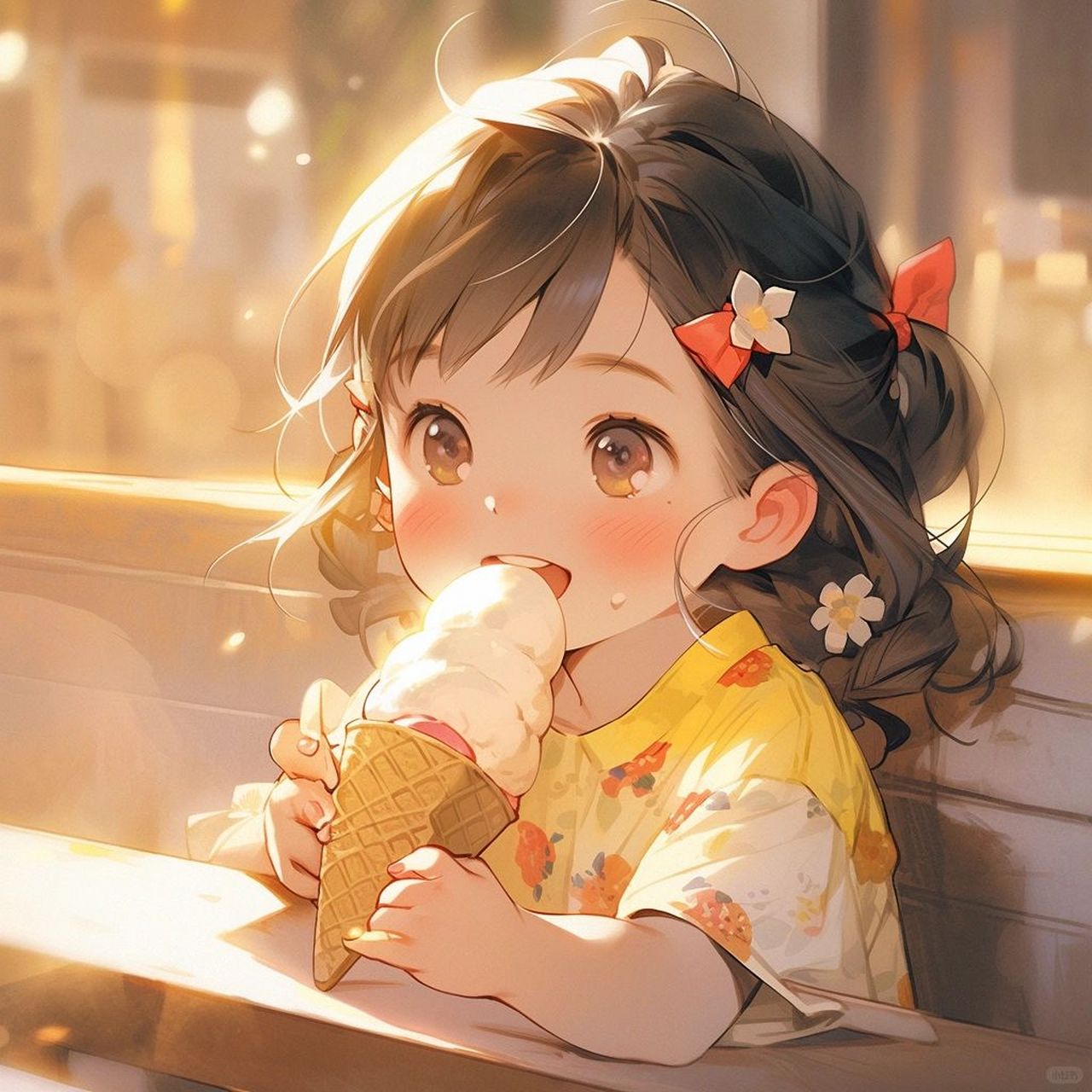 吃了甜食会开心  插画中的小女孩,正享受着与冰淇淋的甜蜜邂逅,让人忍
