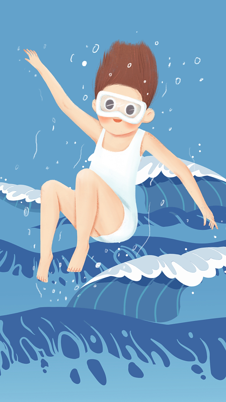 但又不喜欢在真实的照片中亮相,于是我转而收集了很多卡通人物游泳的