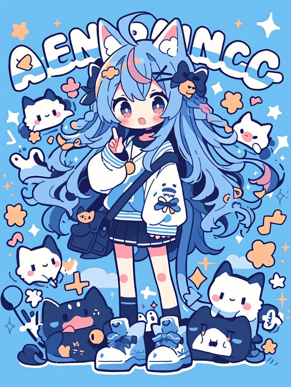 猫系动漫女孩背包上学啦  93这组壁纸中的女孩们,每一个都如同猫咪