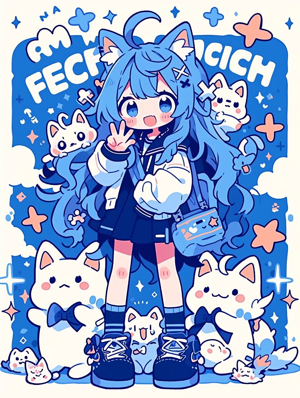 猫系动漫女孩背包上学啦  93这组壁纸中的女孩们,每一个都如同猫咪