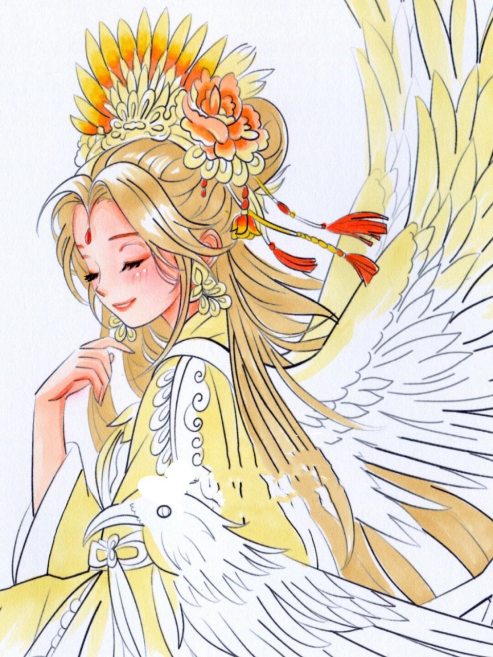 手绘"山海经青鸟"  我亲手绘制了这幅作品,现在高清大图分享给大家