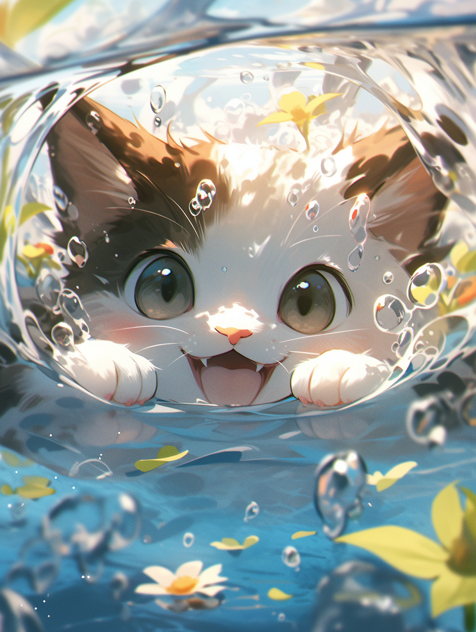 🐱💦  想象一下,清澈的水中,一只可爱的猫猫悠然自得地游动着,它