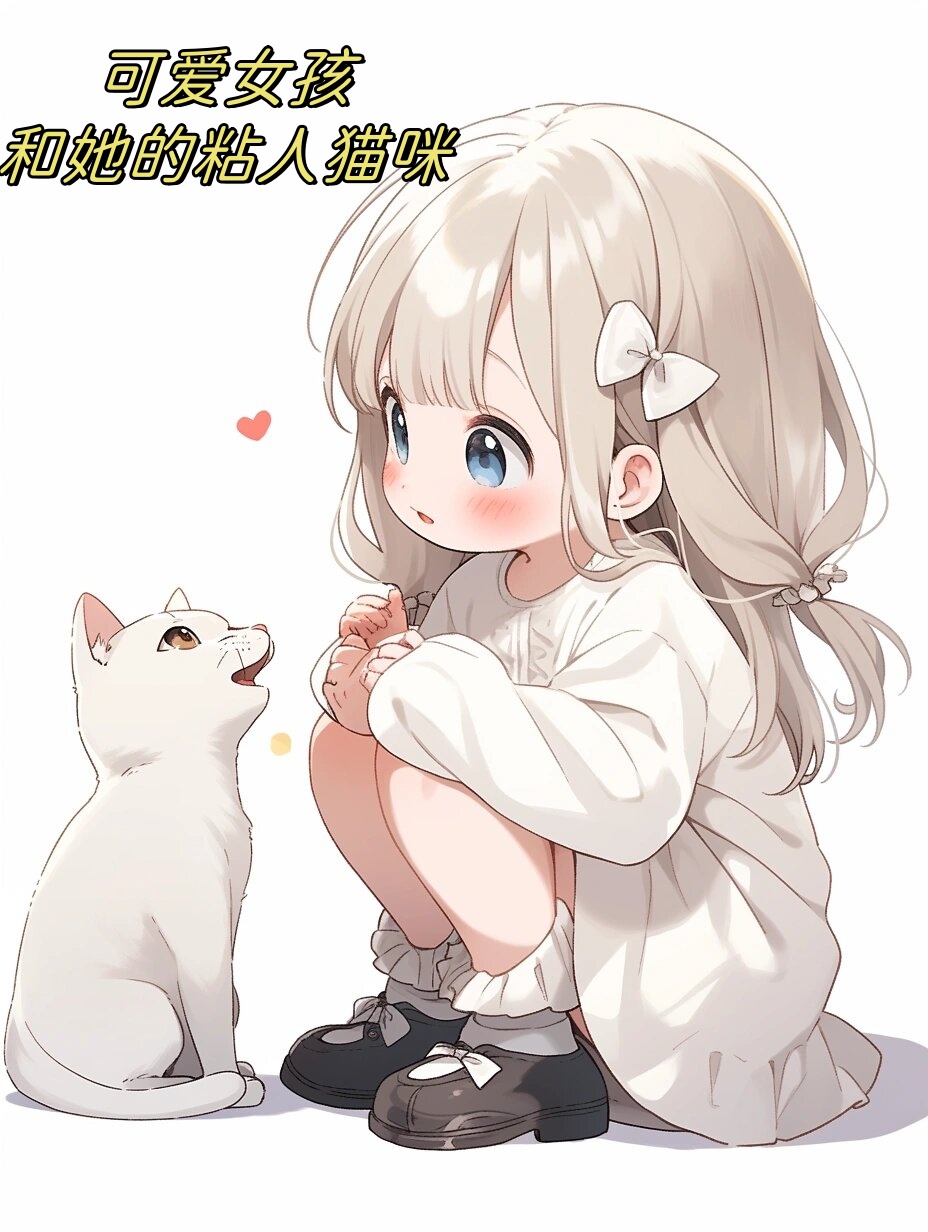 可爱女孩和她的粘人猫咪