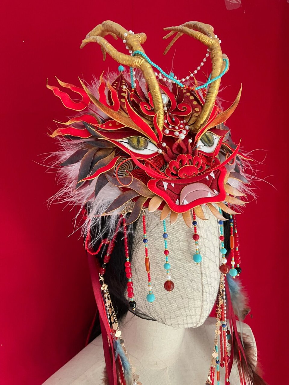 各位小伙伴们,今天我要来分享一下我的缠花大作——龙年龙首面具的