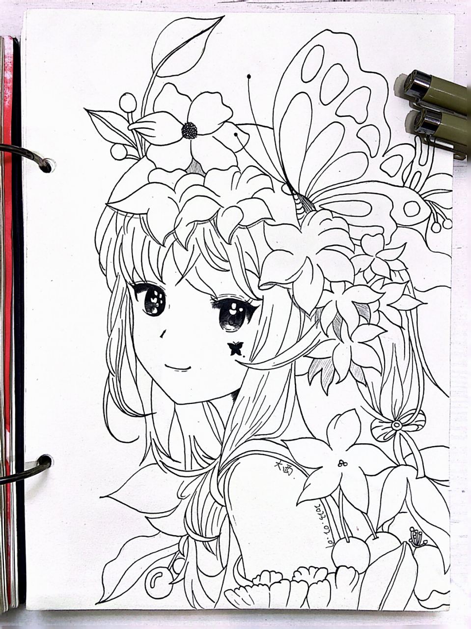 动漫人物针管笔临摹黑白装饰画