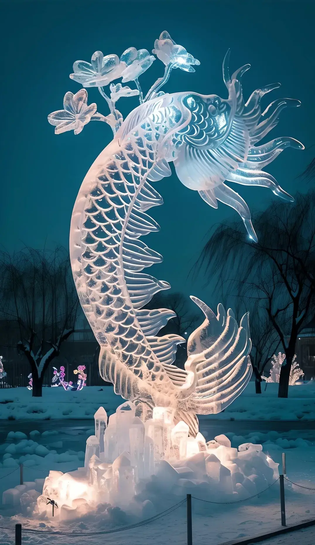 壁纸分享,哈尔滨冰雪大世界冰雕作品,明年见