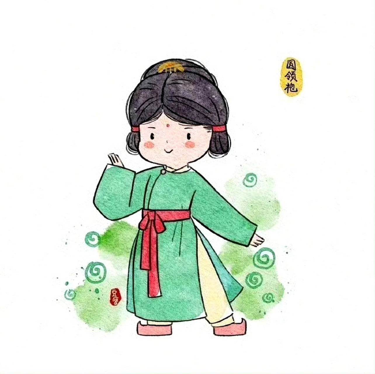 分享一组汉服卡通绘画作品,描绘了其常见的九种形制,by 王豆腐