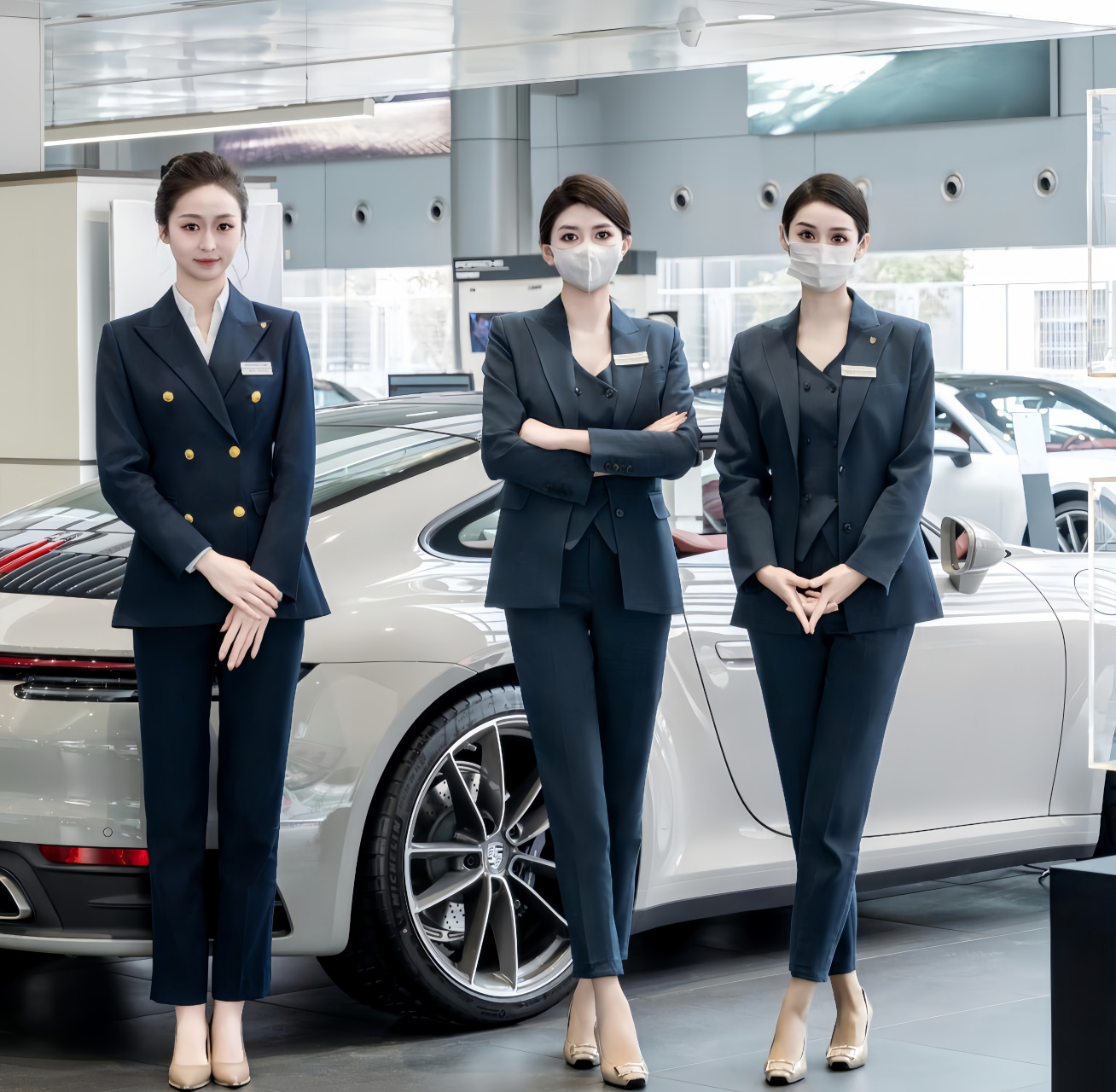 这是三位卖车的女销售精英,在店里拍摄的一张合影.