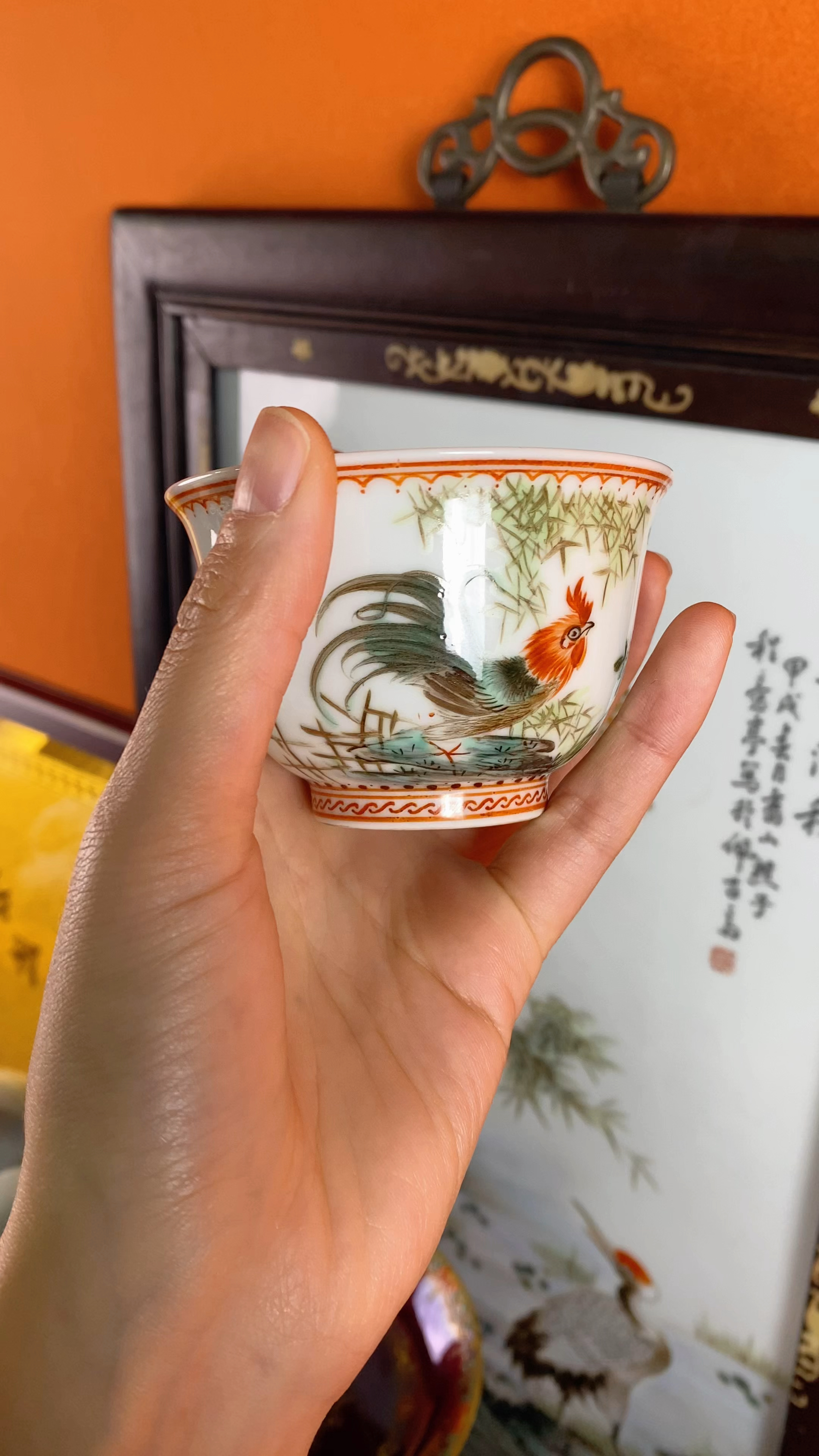 景德镇陶瓷 手绘粉彩公鸡杯-度小视