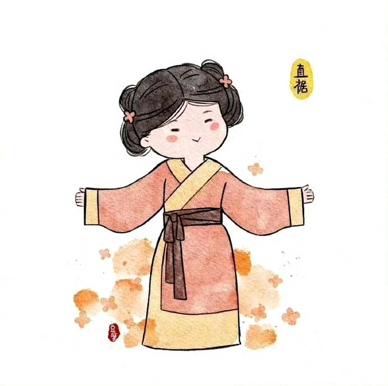 分享一组汉服卡通绘画作品,描绘了其常见的九种形制,by 王豆腐