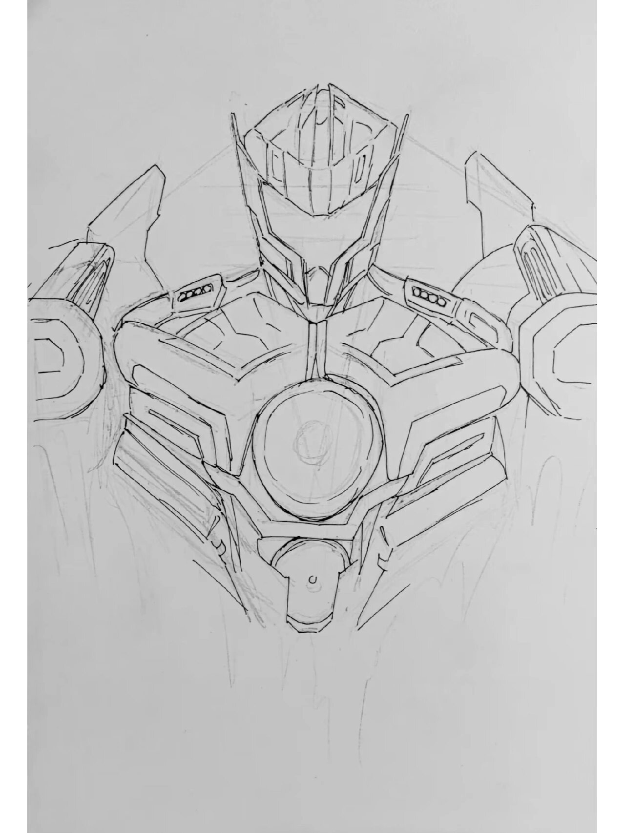 在绘画之前,我仔细观察了电影中机甲的各种细节,包括它们的外形