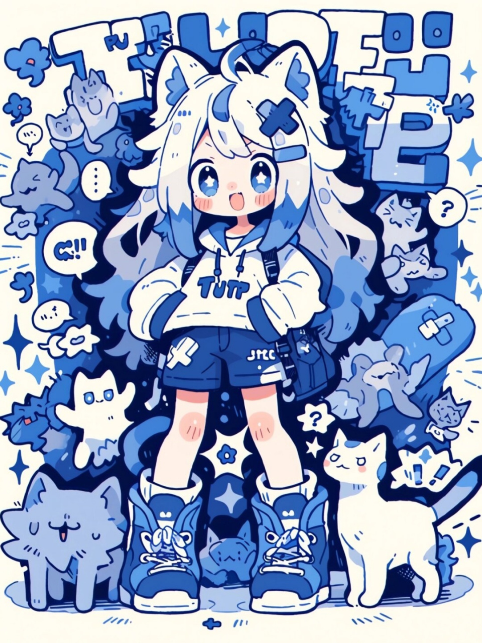 可爱涂鸦猫系女孩  9993哇,看看这位小姐姐,头上戴着两只猫耳朵