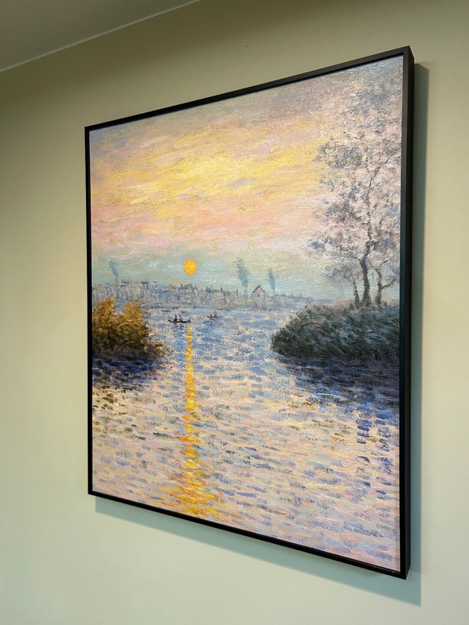 油画莫奈塞纳河上的日落  96纯手绘油画,莫奈塞纳河上的日落,一幅让
