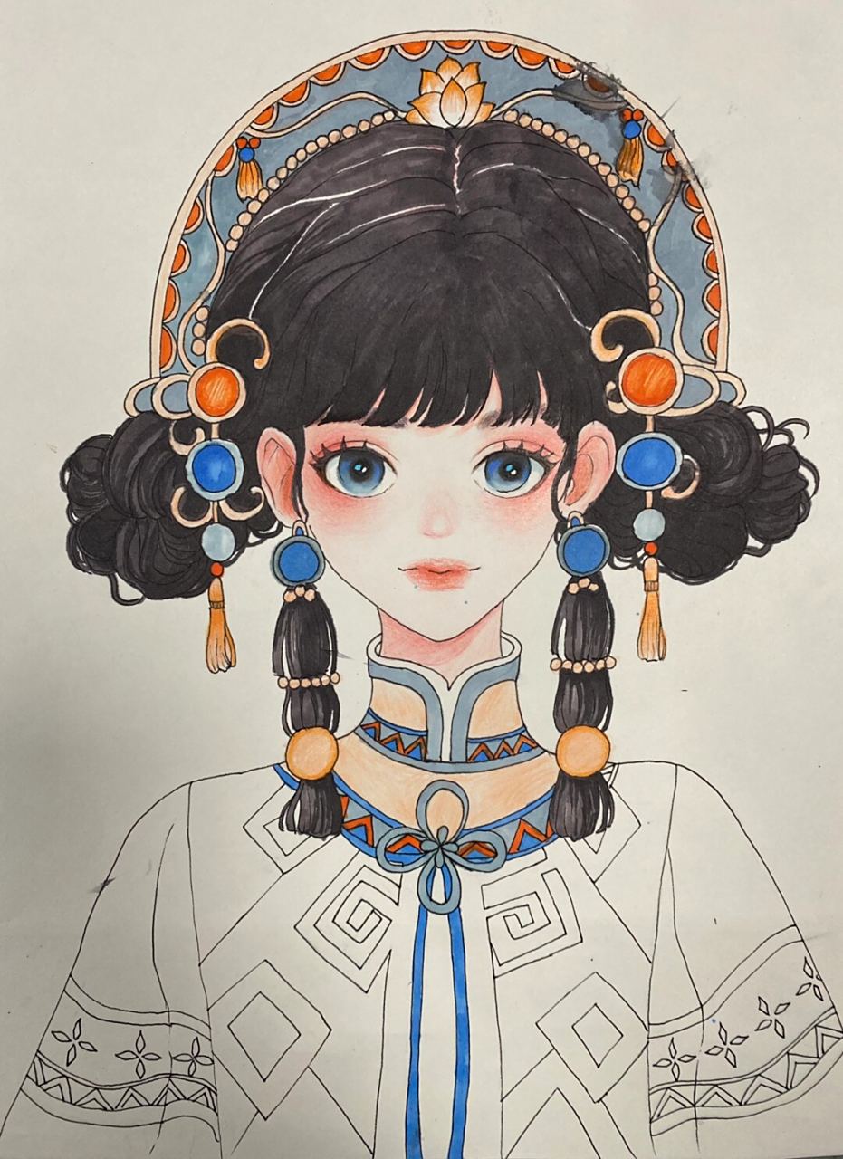 手绘动漫人物  手绘动漫人物96|民族风少女高清步骤图95  94 嗨