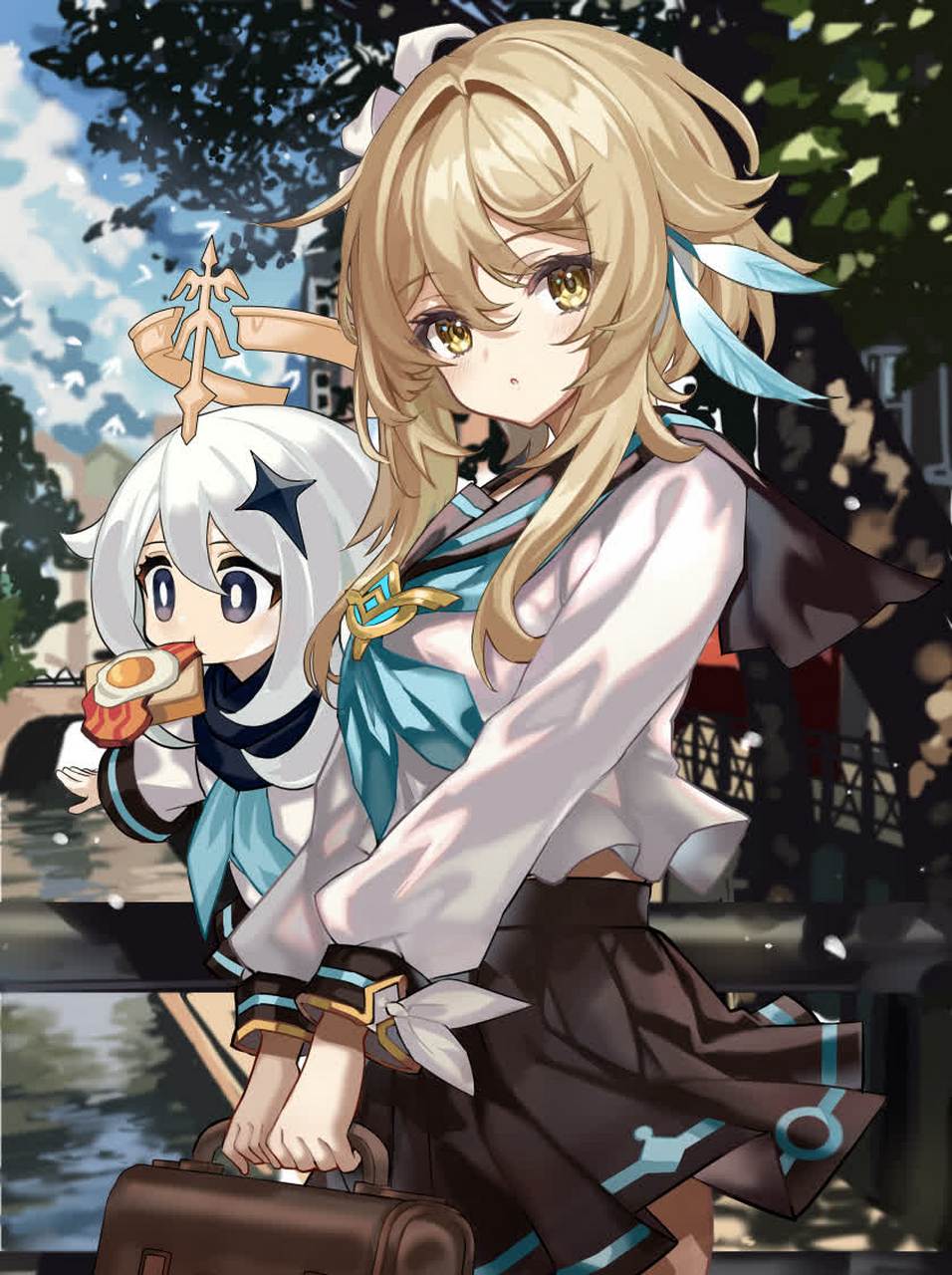 英和派蒙穿水手服真好看   艺术家: 津奈