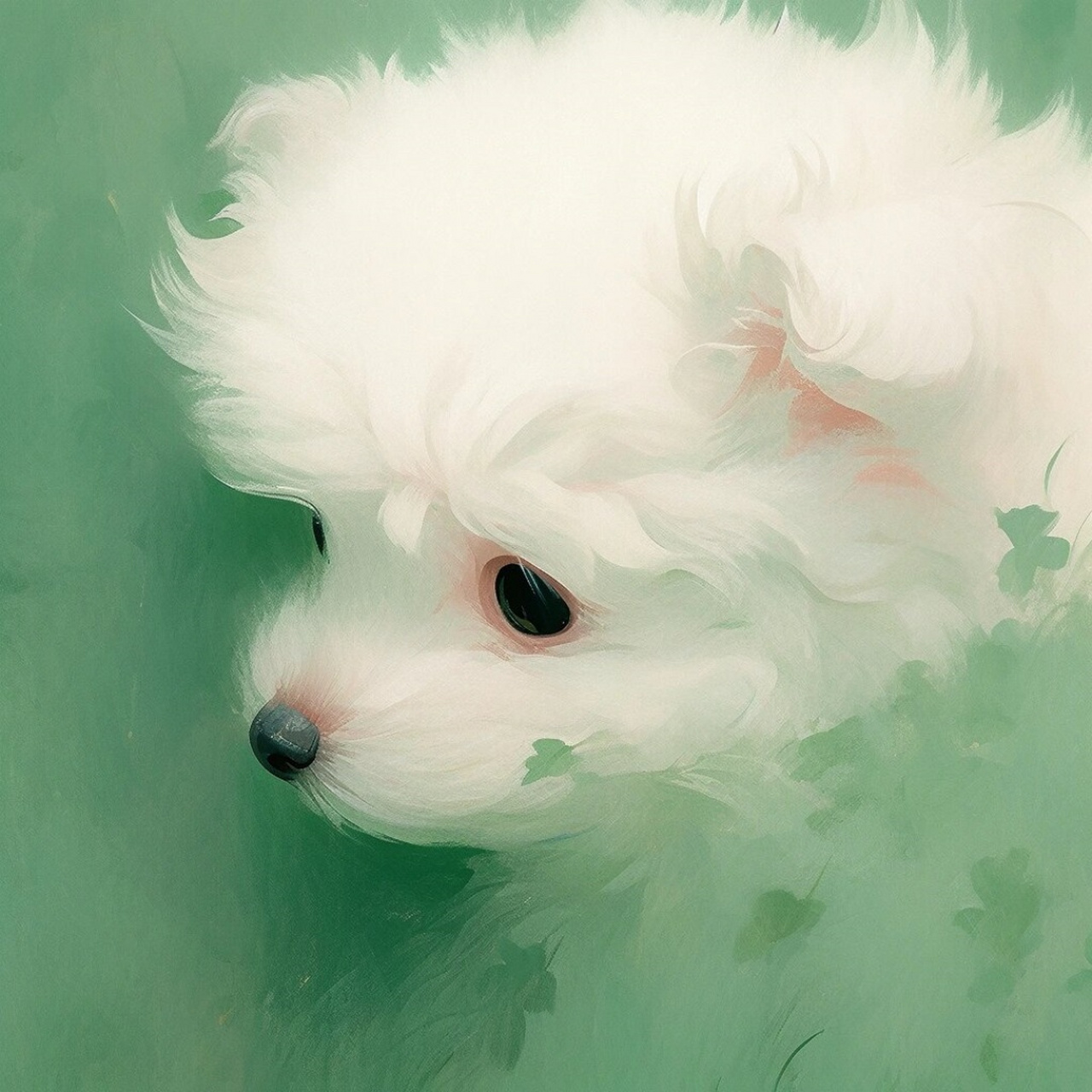 小狗绿色系油画  9896小狗绿色系油画头像,彰显个性与情感.