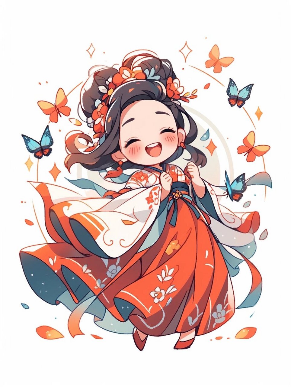 aigc|插画|线描|q版古风  94哇塞!看看这位超可爱的中国唐风公主吧!