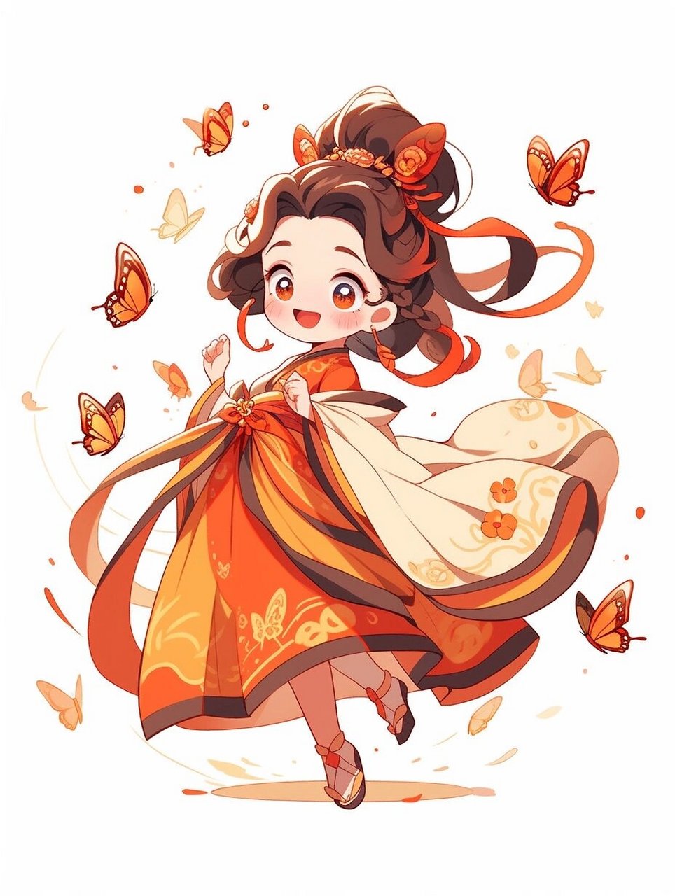 aigc|插画|线描|q版古风  94哇塞!看看这位超可爱的中国唐风公主吧!