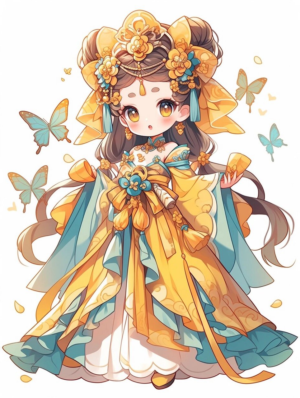 aigc|插画|线描|q版古风  94哇塞!看看这位超可爱的中国唐风公主吧!