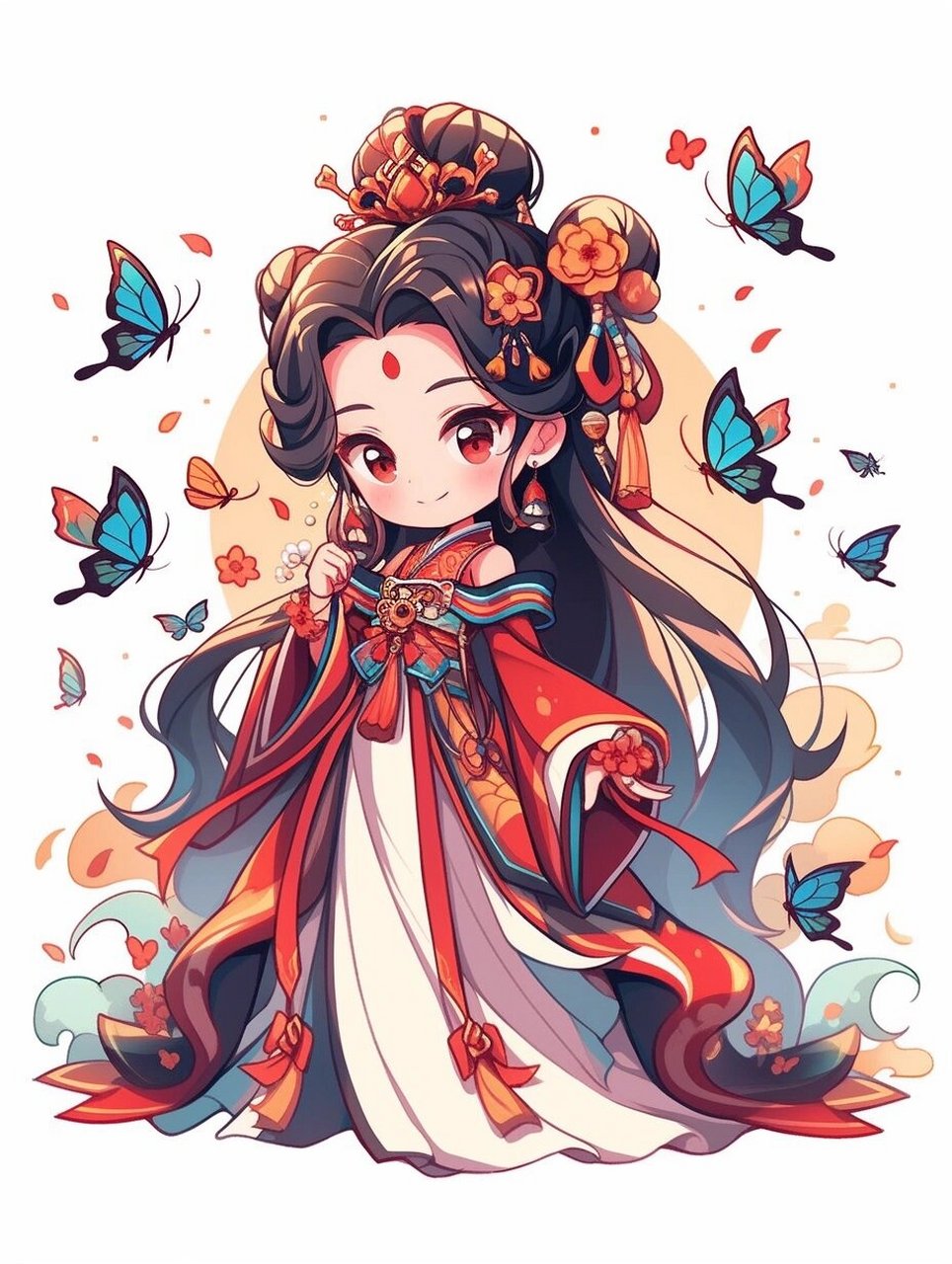 aigc|插画|线描|q版古风  94哇塞!看看这位超可爱的中国唐风公主吧!