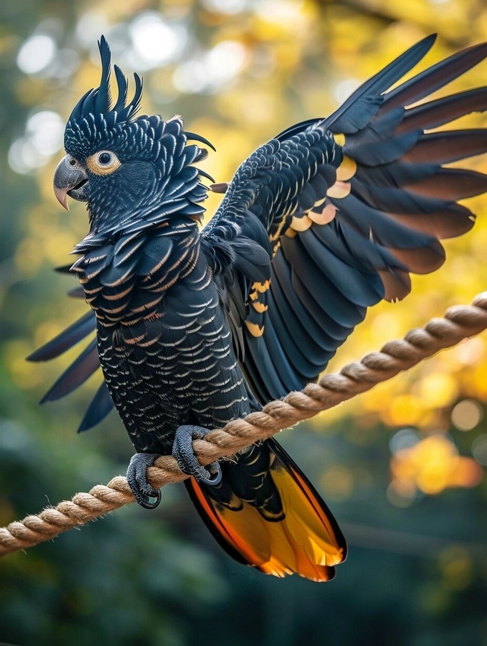 绝美瞬间!红尾黑凤头鹦鹉炫酷登场