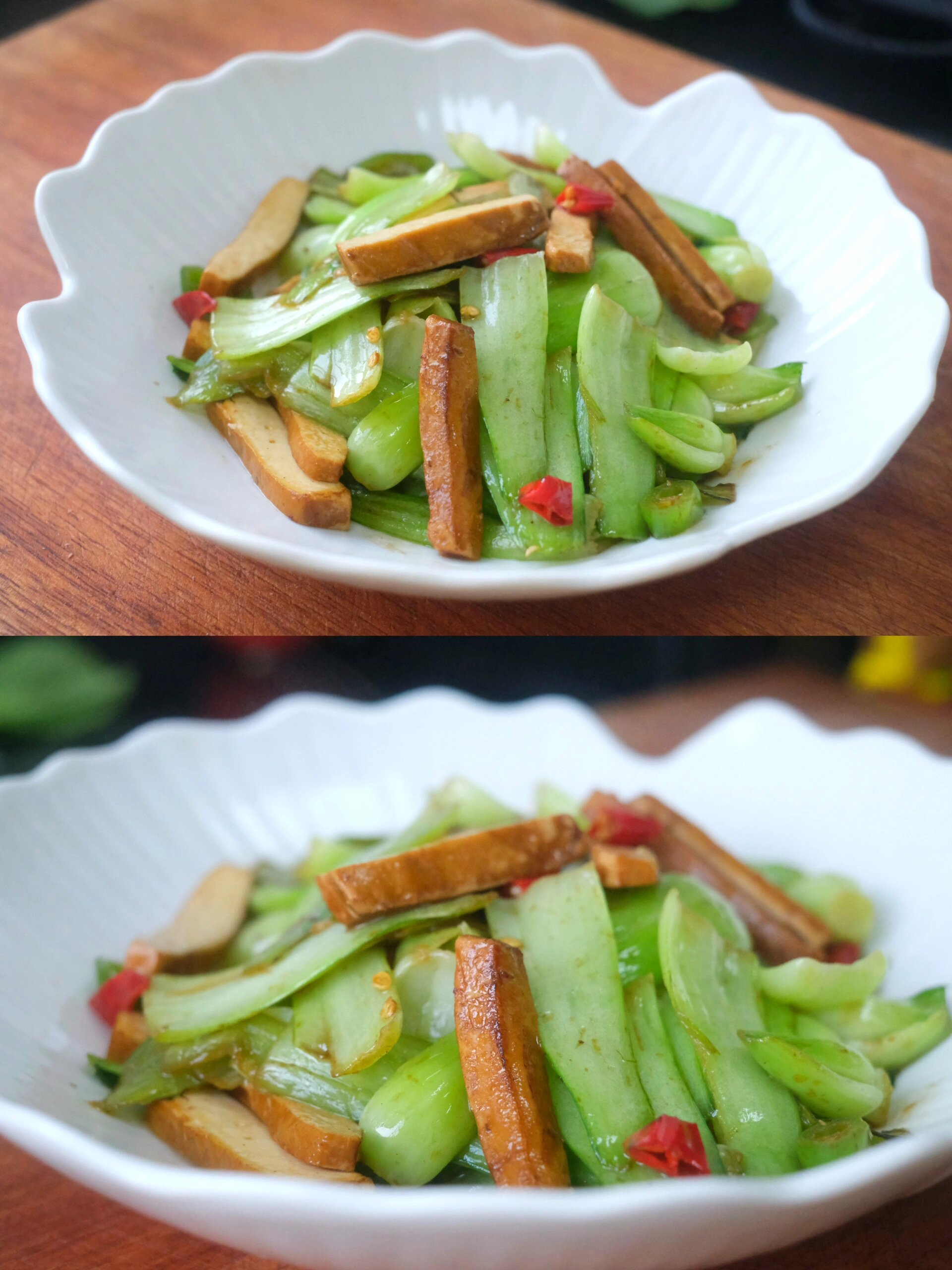 青菜梗炒豆干||| 	 今天就着家里剩有的食材做道