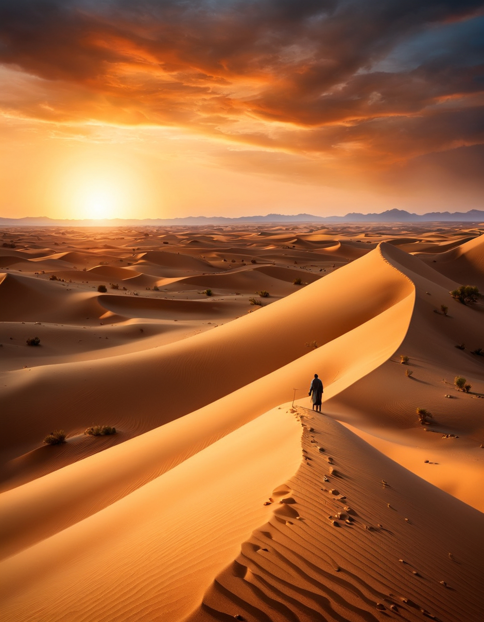 徒步荒芜沙漠  🌅站在沙漠的边际,眼前是一望无际的金色沙海,高耸的