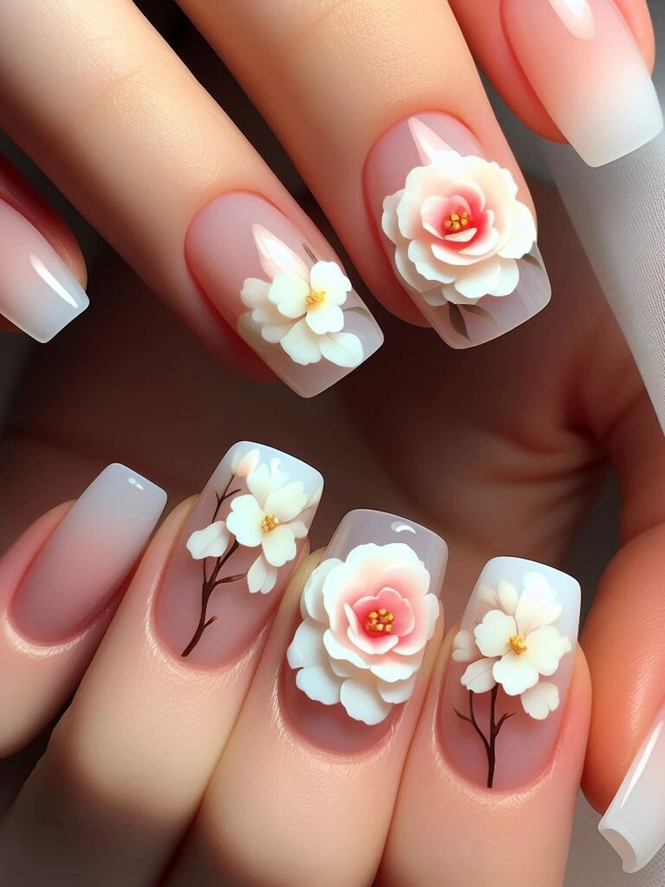 78记得第一次尝试山茶花美甲时,我