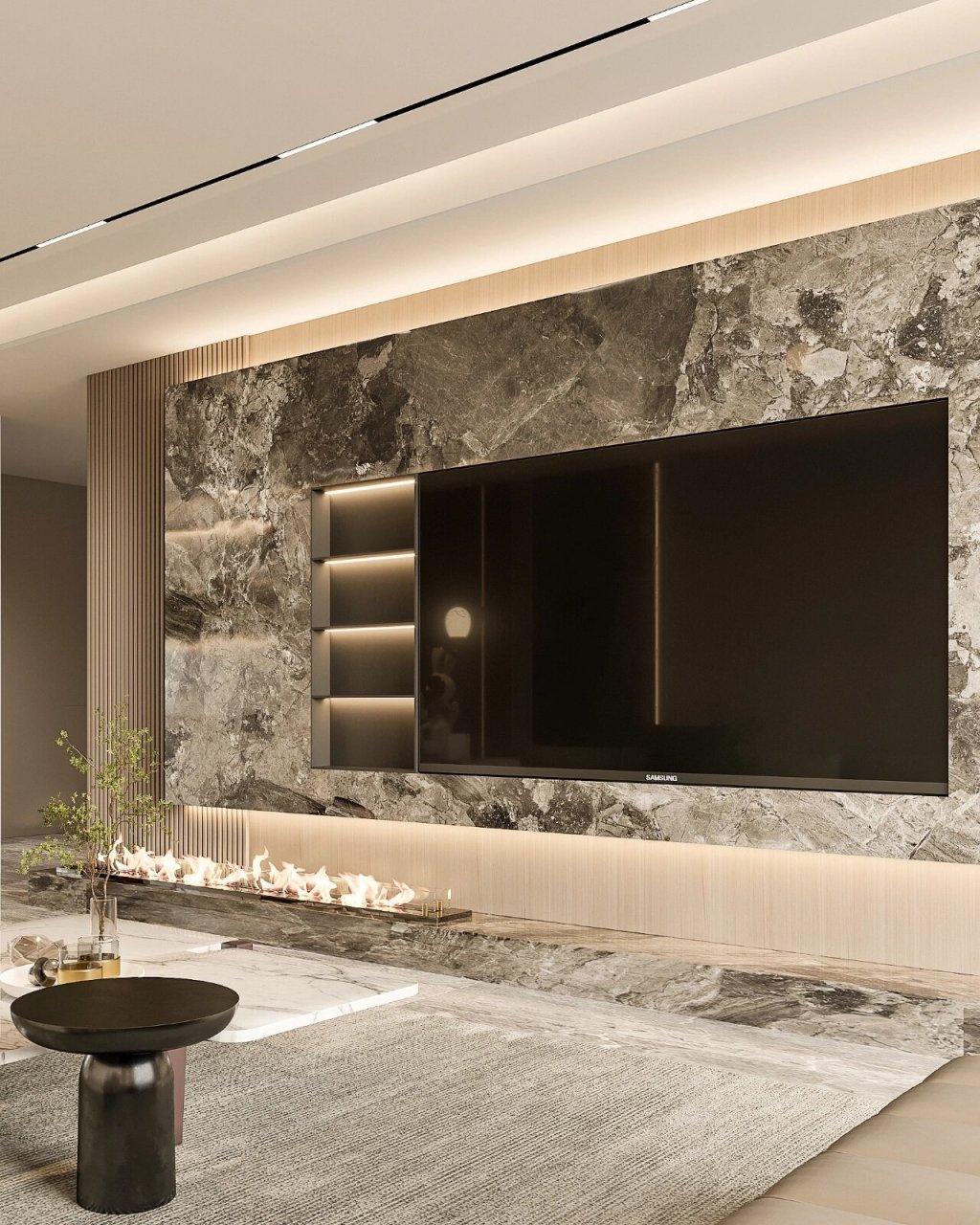 意式轻奢暖色系电视墙沙发墙分享  意式轻奢风格,这种风格融合了简约