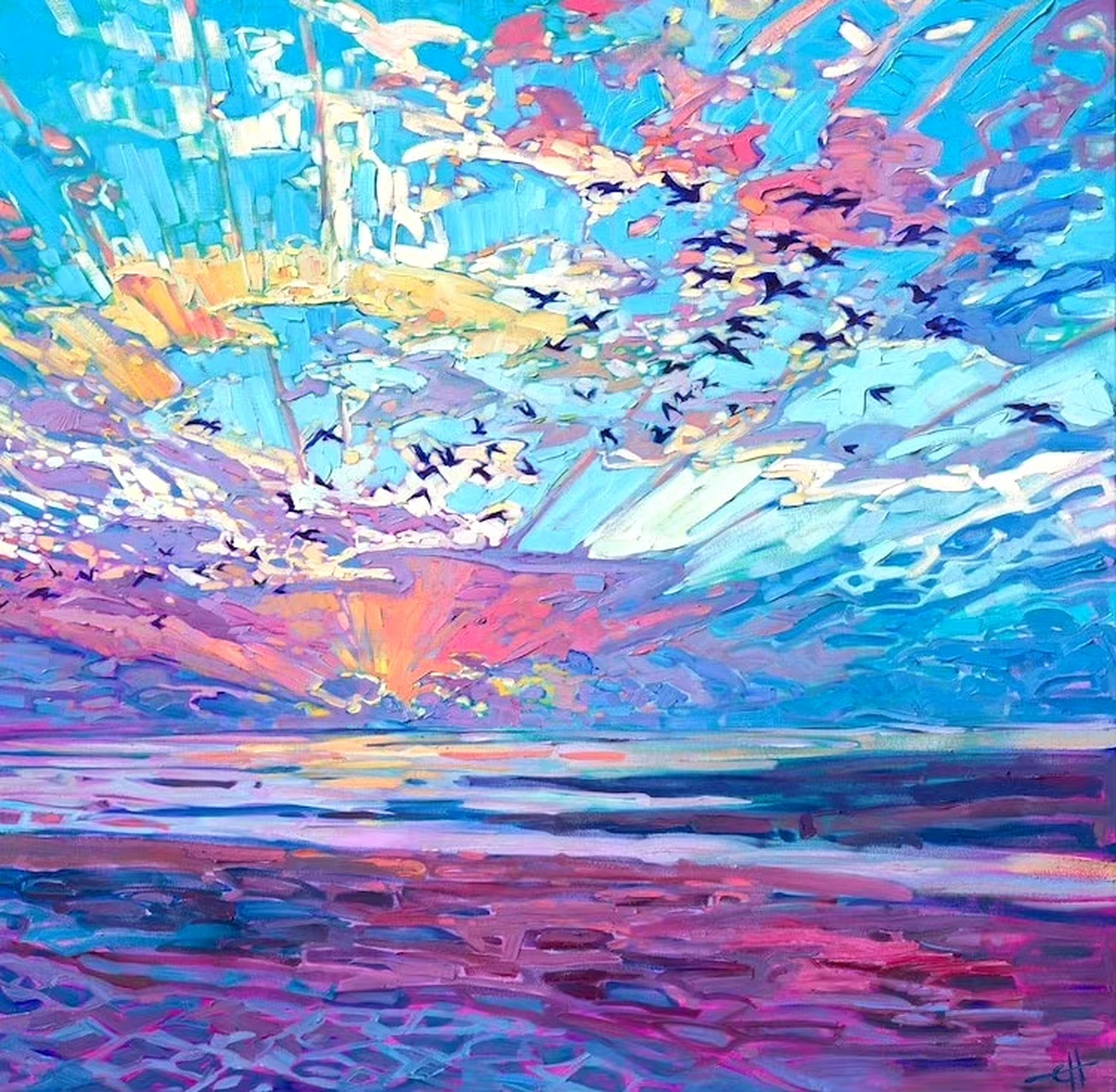 美国画家erin hanson风景绘画欣赏,用丰富的色彩描绘了森林与海滩迷人