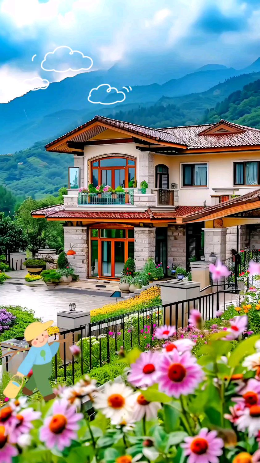 蓝天白云下的幸福小屋