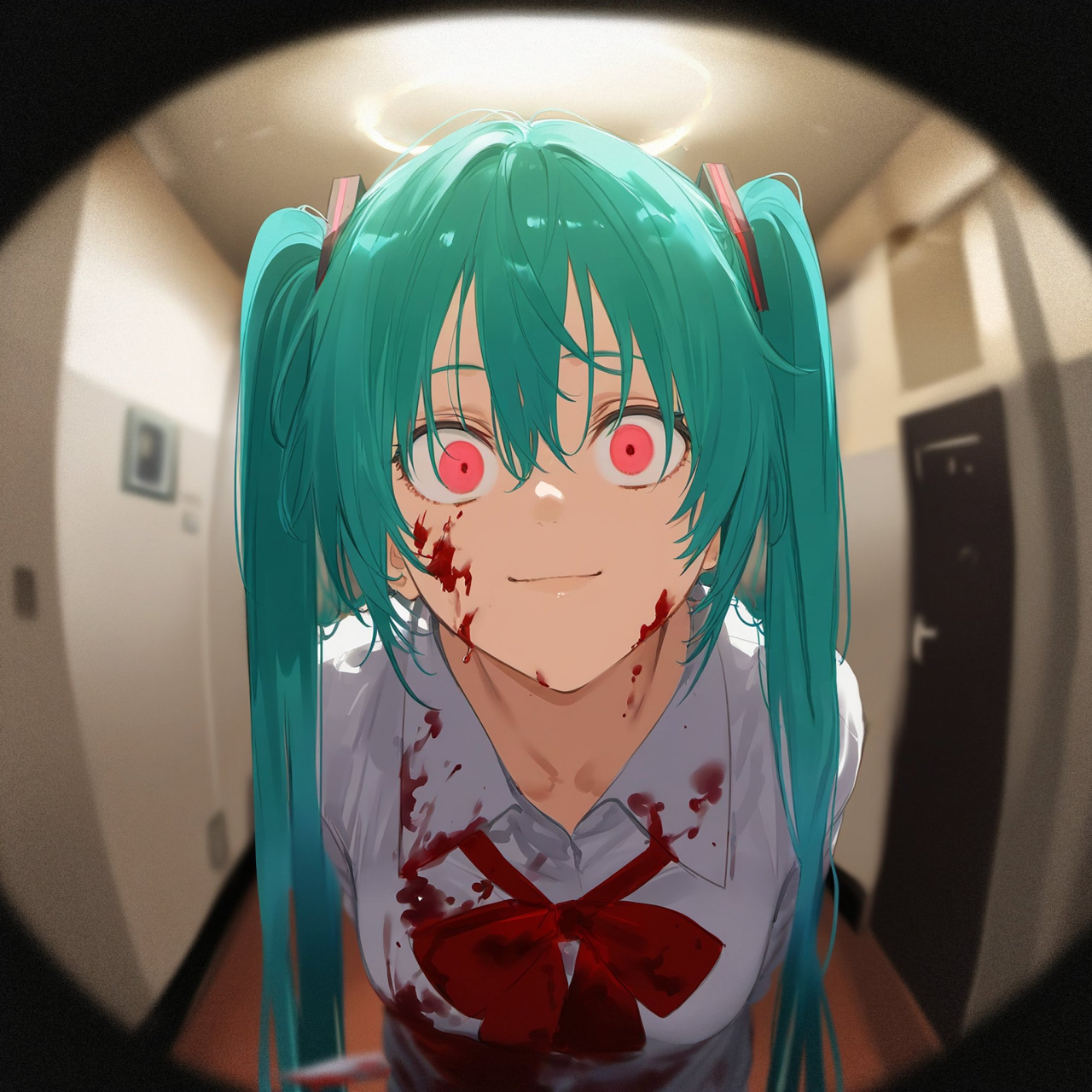 在门外死亡凝视的初音,我知道你在里面哟～ 画师:れな子 #二次元