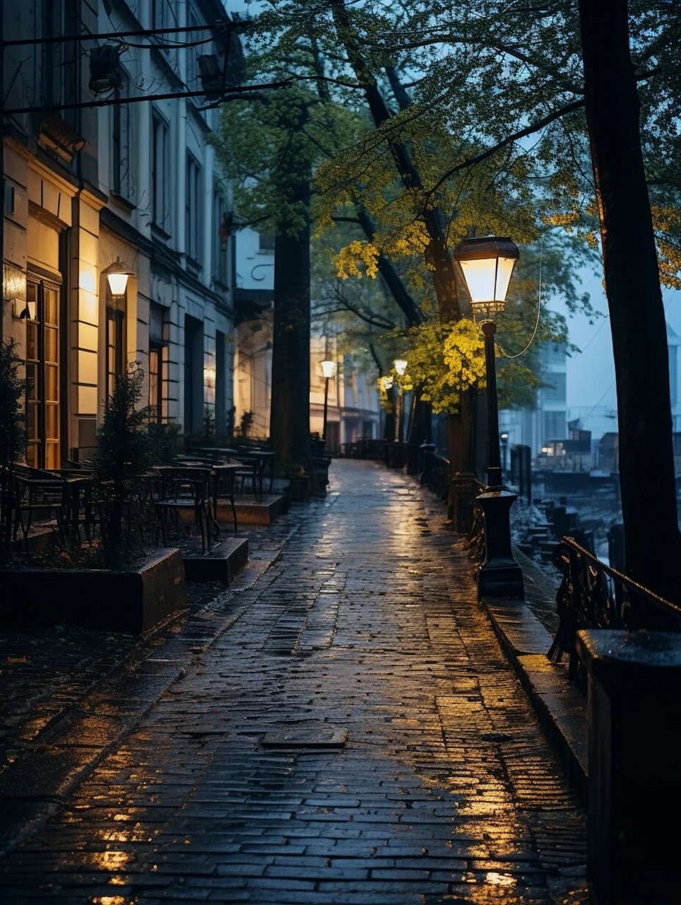 夜晚雨后的城市道路  想象一下,夜幕降临,一场细雨轻轻洒落.