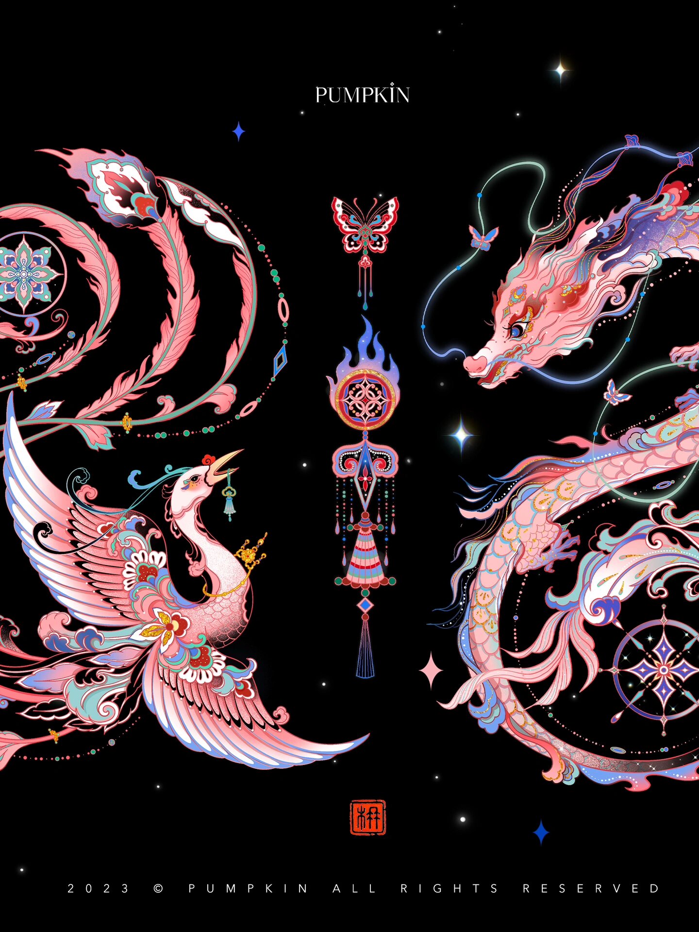 在中国传统装饰中,龙凤呈祥的图案象征着权力和繁荣.