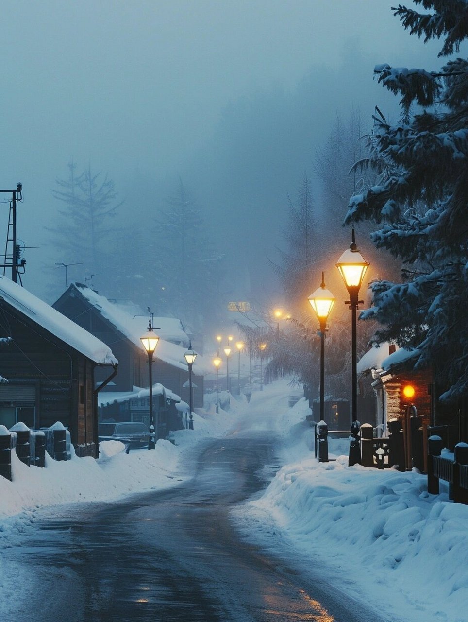 大雪纷飞唯美图片夜晚图片