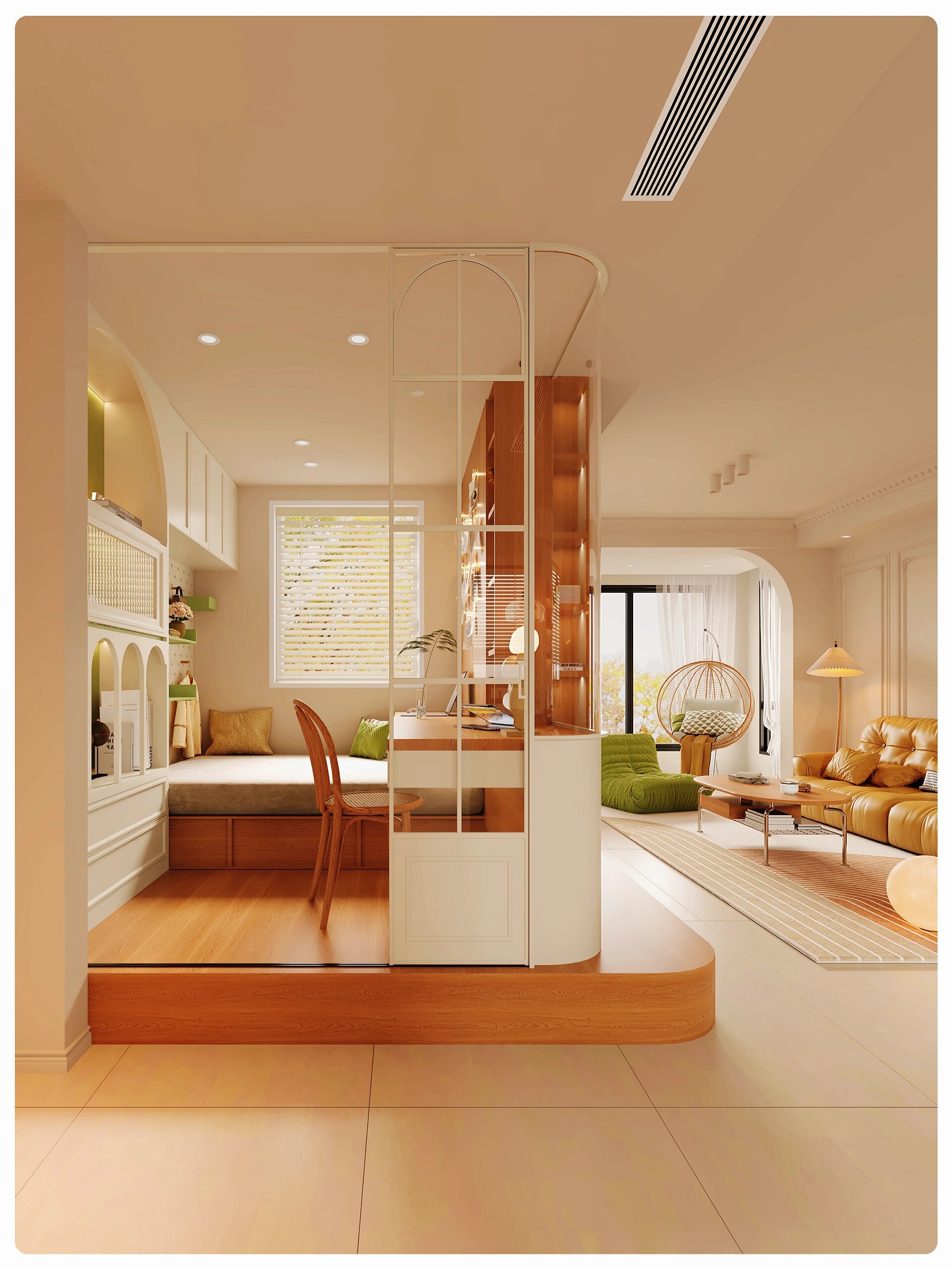 一边作为客厅的储物柜,另一边则成为了书房的背景墙.