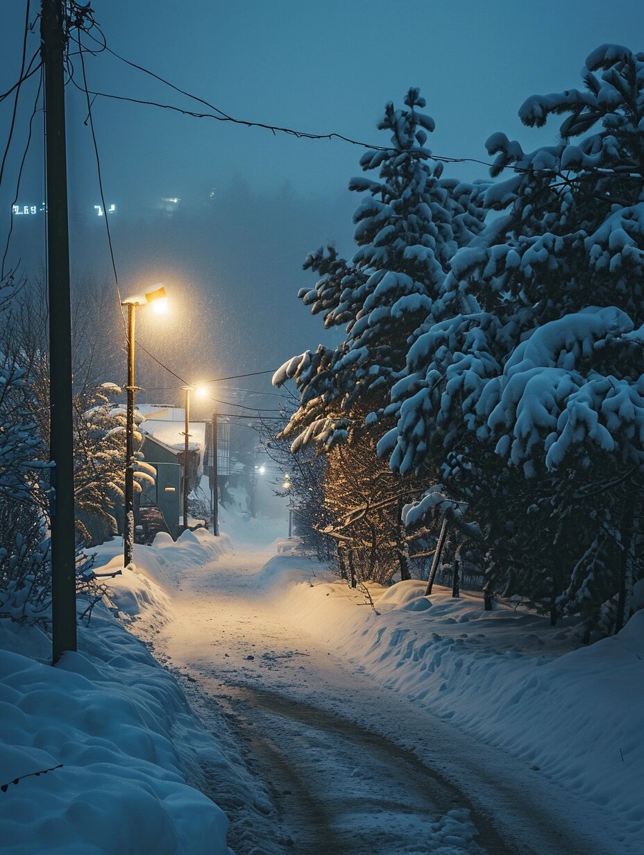 素材分享:夜晚的雪景  想象一下,夜幕降临,纷纷扬扬的大雪飘落而下.