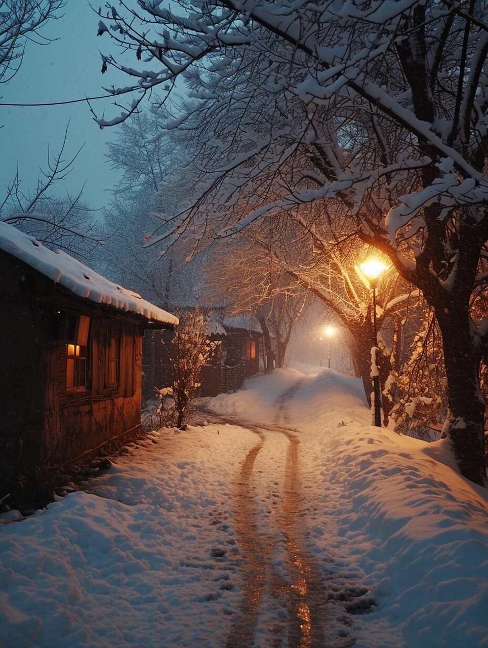 素材分享:夜晚的雪景  想象一下,夜幕降临,纷纷扬扬的大雪飘落而下.