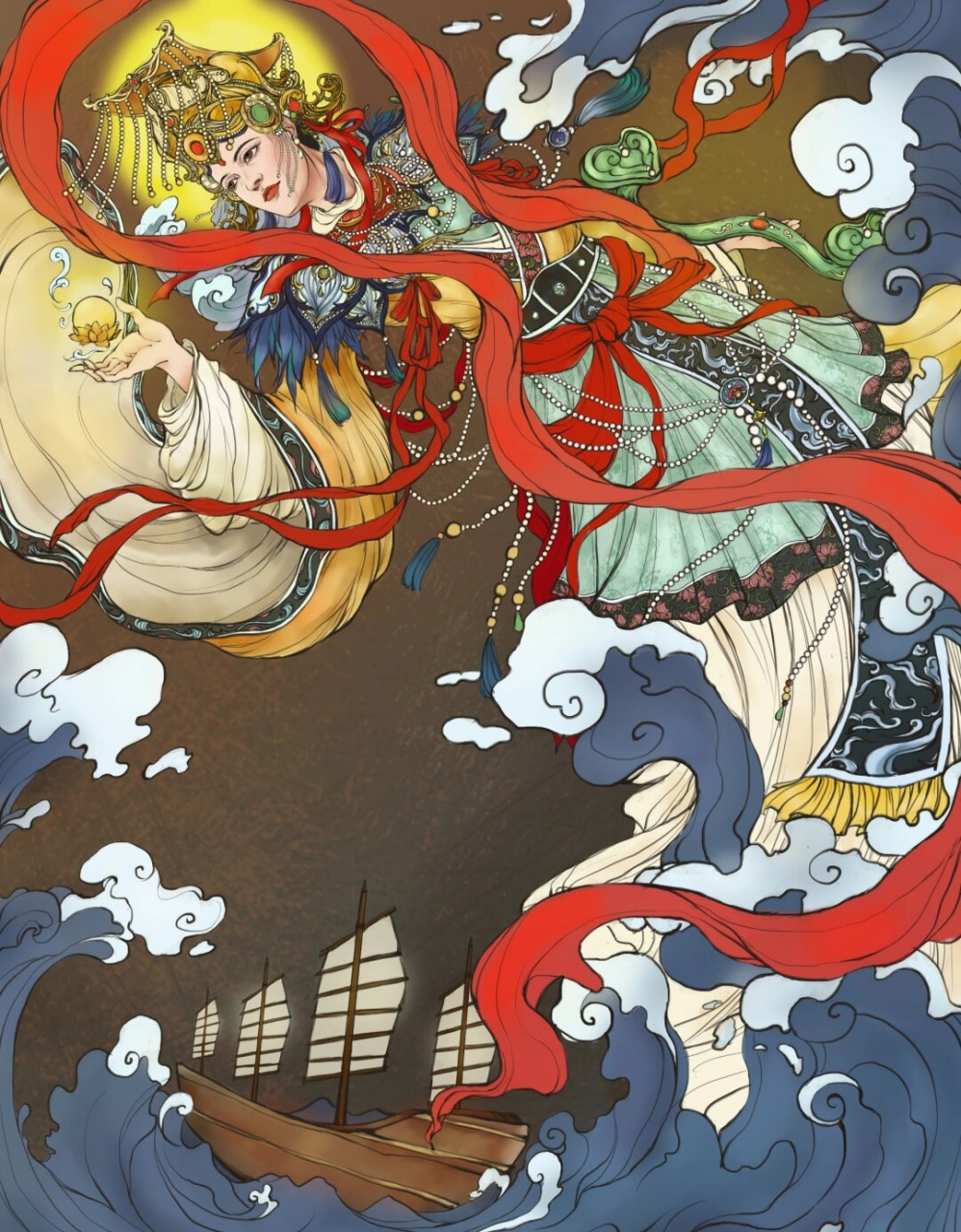 天佑海西插画  96我的毕设茶具终于有了灵魂伴侣——妈祖插画!