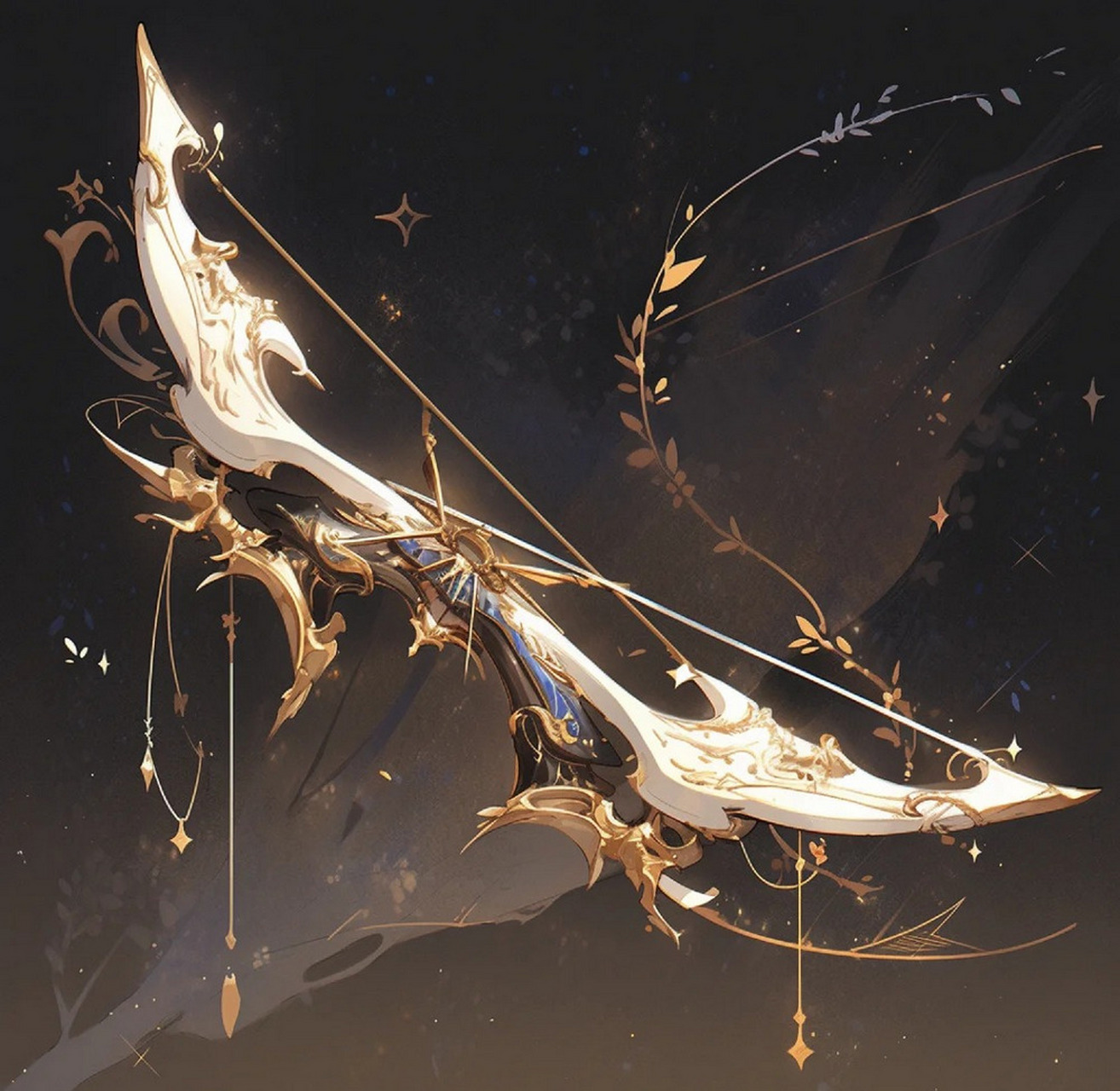 在弓的两端,镶嵌着闪烁着淡蓝色光芒的宝石💎,代表着风元素的力量.