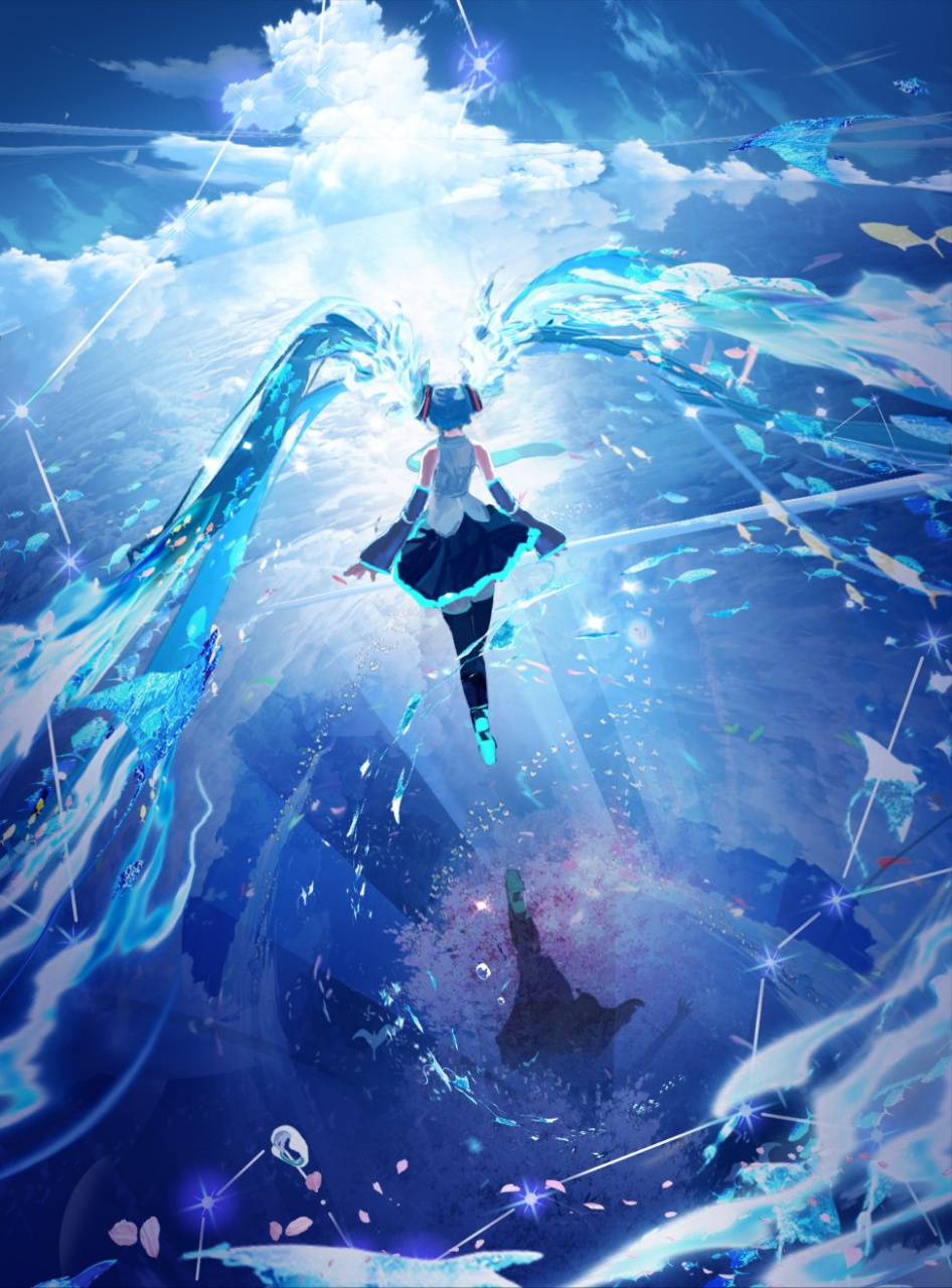 初音未来的头发是天空蓝和海水蓝
