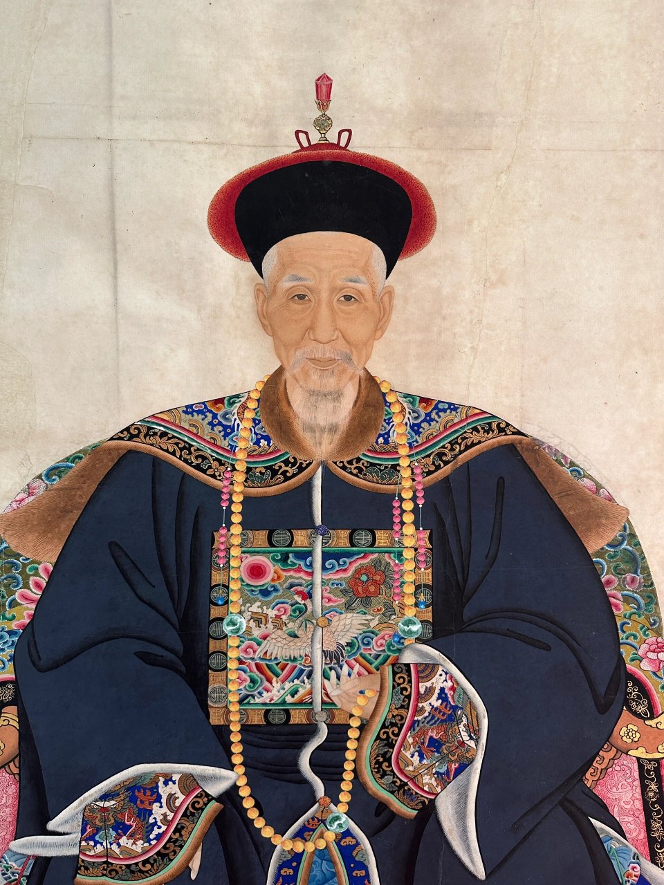 清代一品仙鹤补子官员冬朝服像  这幅画像可有故事了!