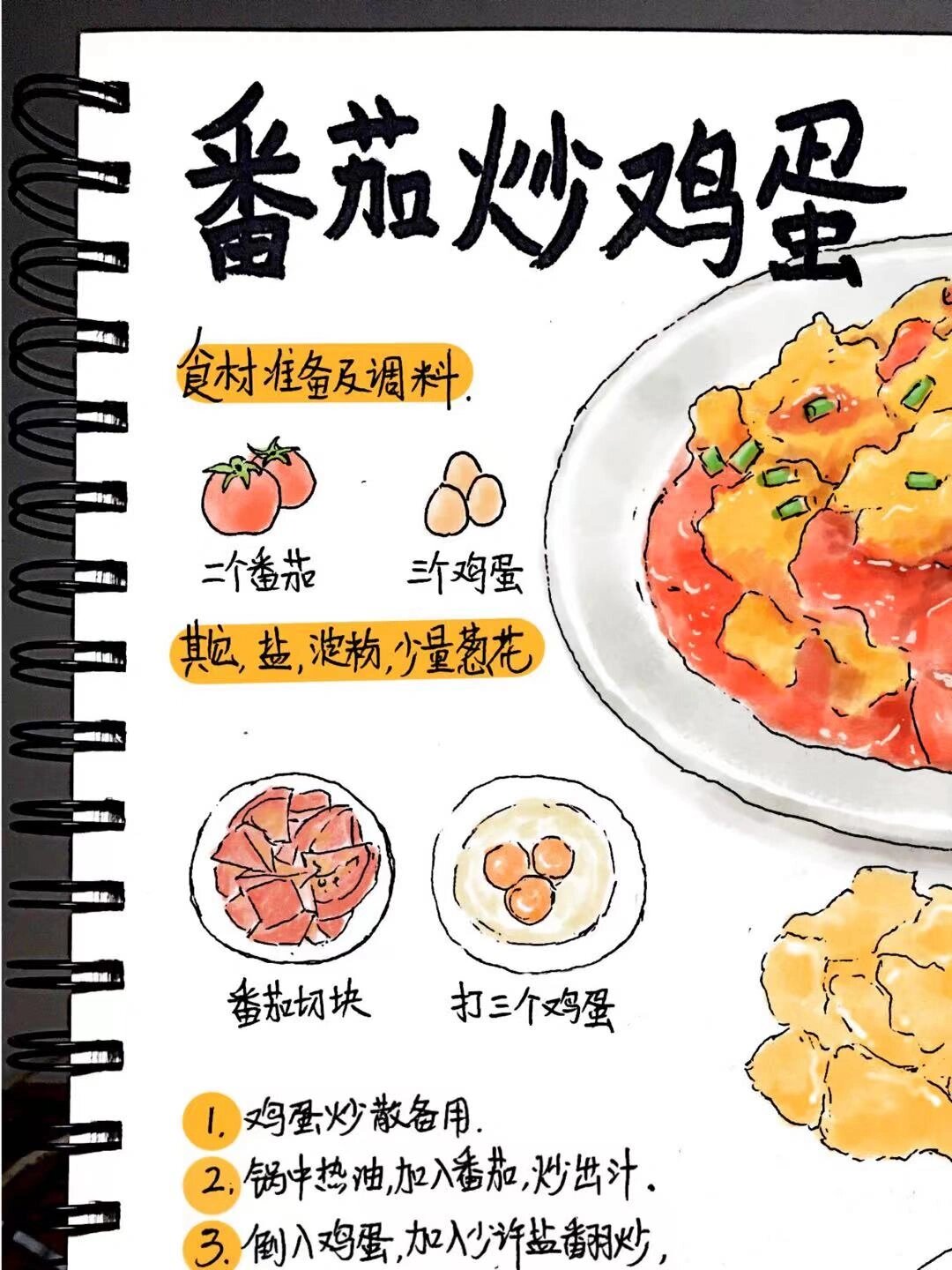 《手绘食谱:番茄炒鸡蛋》 今.@幸伟爱美食的动态