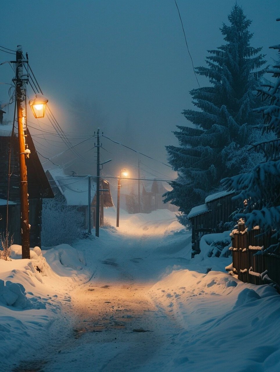 大雪纷飞唯美图片夜晚图片